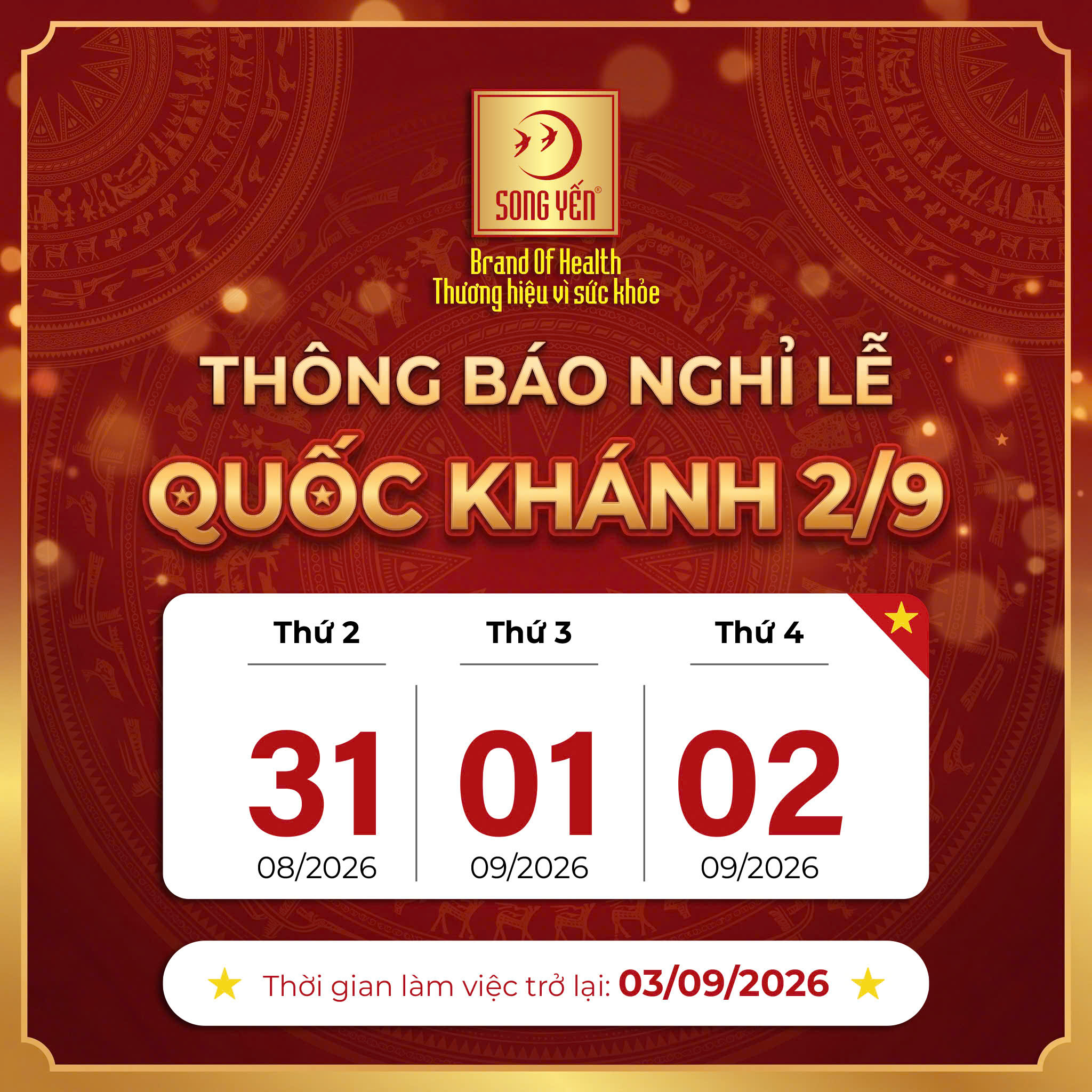THÔNG BÁO LỊCH NGHỈ LỄ QUỐC KHÁNH 2026